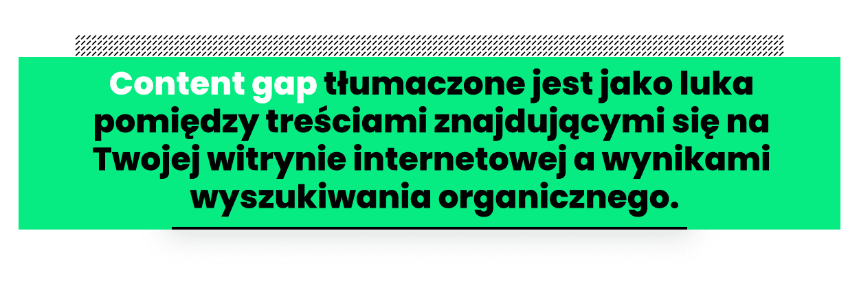 cytat: content gap tłumaczone jest jako luka pomiędzy treściami na witrynie a wynikami google